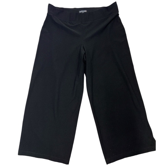 Eileen Fisher Capris Pull On Crepe Mid Waisted Wider Leg Stretch Crop Black M - Picture 1 of 10